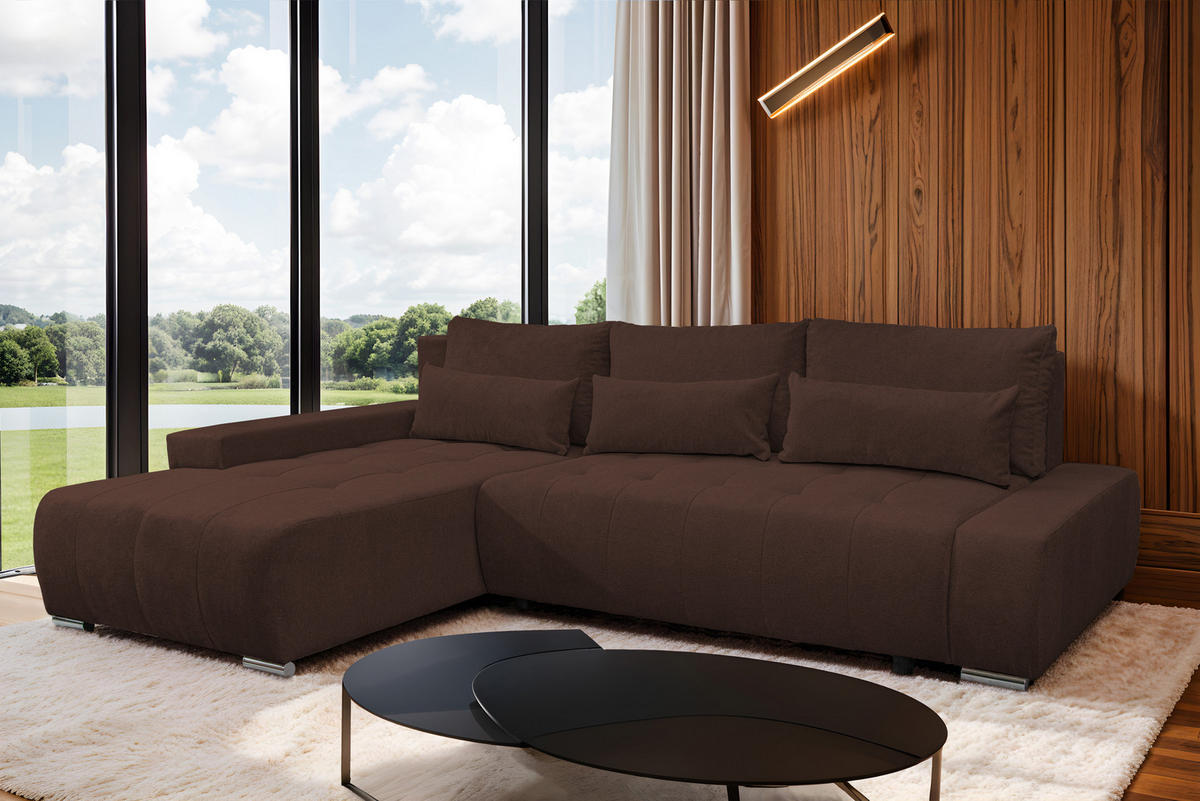 ECKSOFA Bloom mit Bettkasten und Schlaffunktion L-Form - Braun, Textil (267/185cm)