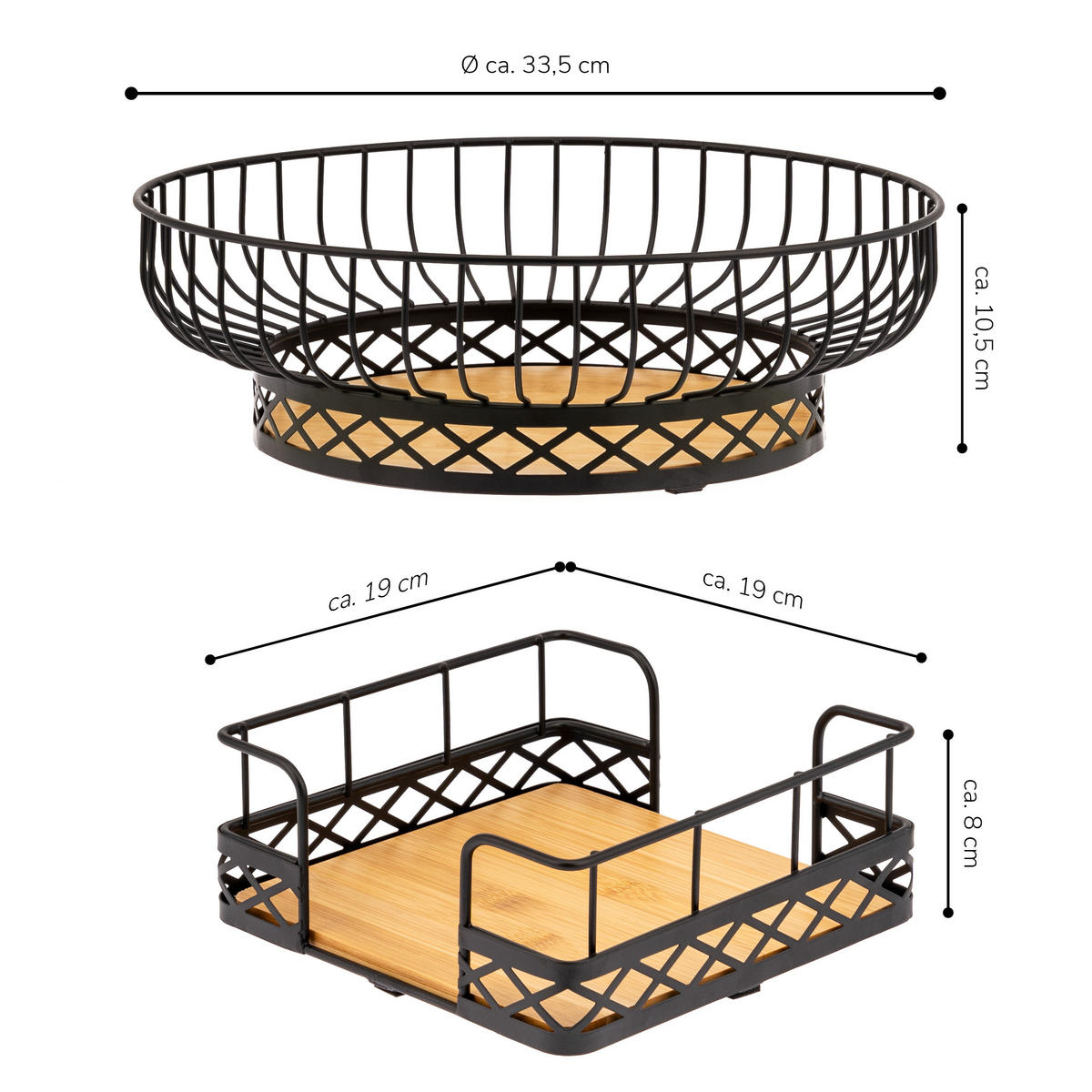 OBSTKORB mit Serviettenhalter, Bambus, Metall, schwarz - Schwarz, Metall (34/10.5cm) - bremermann