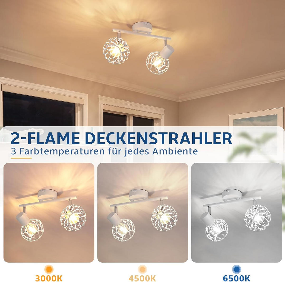 DECKENSTRAHLER Field 2-flammig 25/10/18 cm - Weiß, Metall (25/10/18cm) - Nettlife