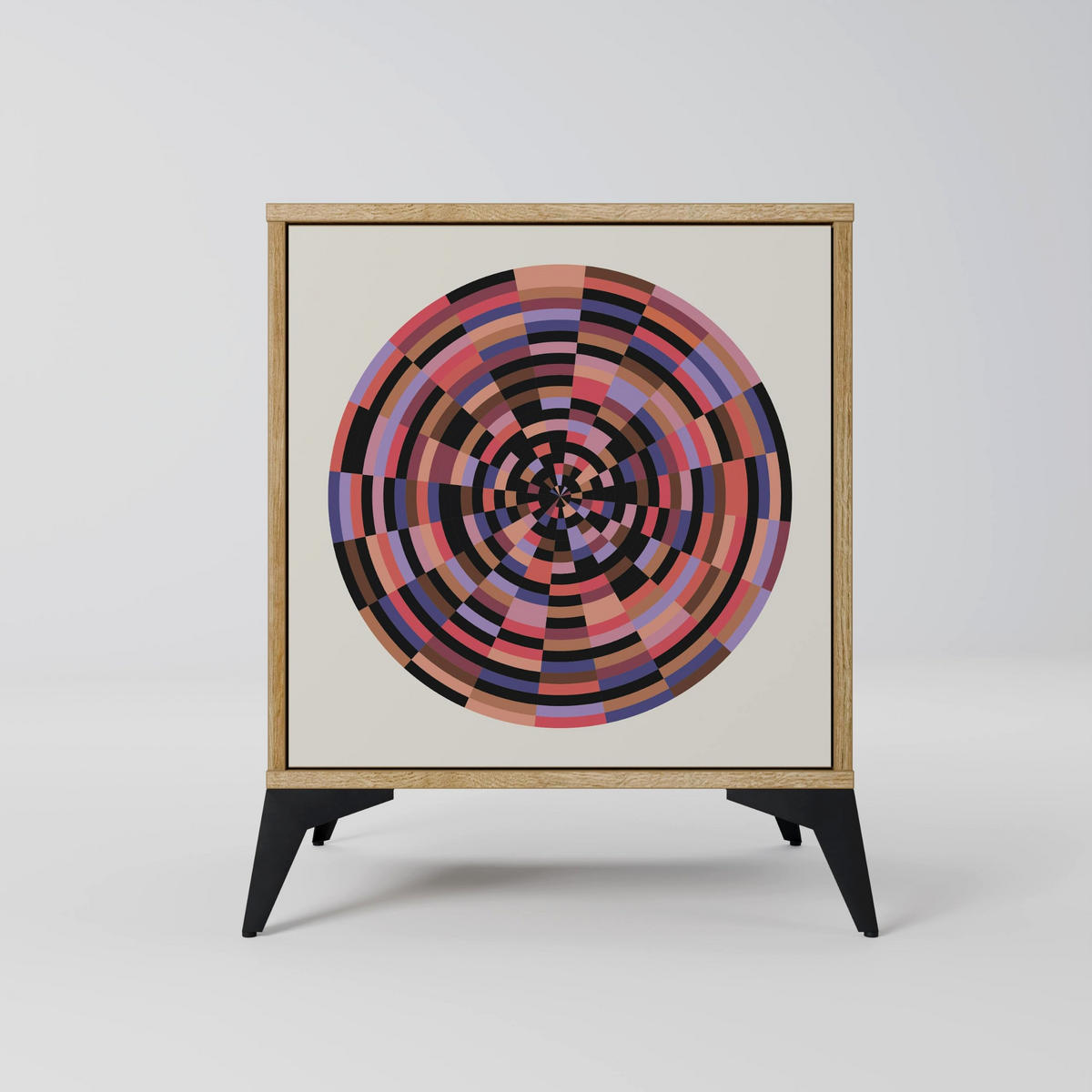 SIDEBOARD BROWN CIRCLES, Eichefarben, 57,5x42x77,5 cm, Schräge Buchenholzfüße - Eichefarben/Buchefarben, Holzwerkstoff/Buchenholz (57.5/77.5/42cm) - SpaceRebels