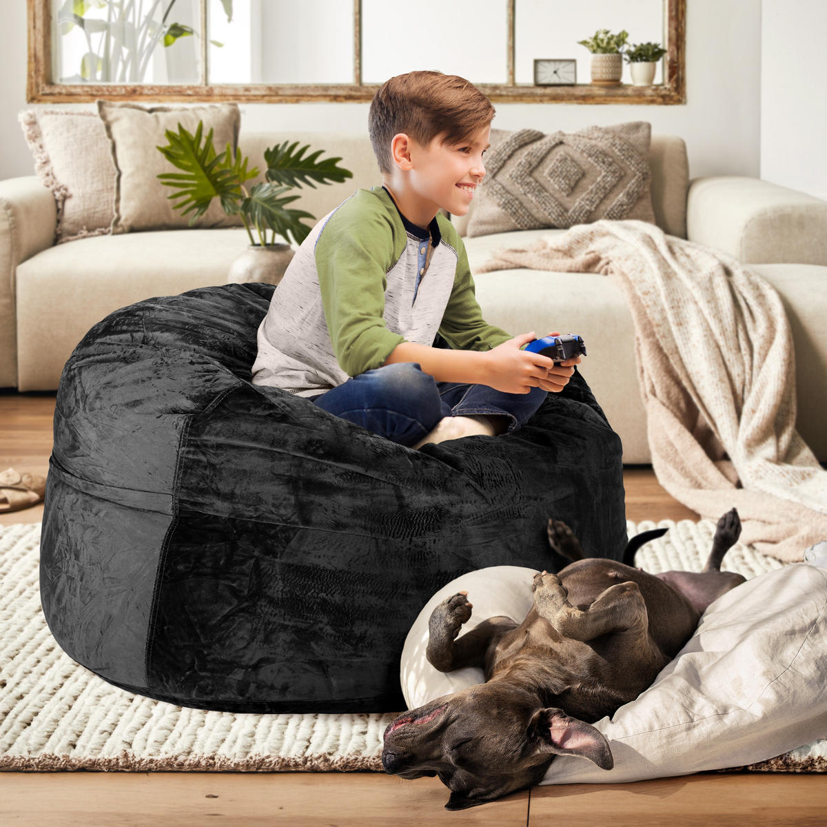 RIESEN-SITZSACK XXL JUMBO Velours 3ft - Schwarz, Textil (105/65/105cm) - Green Bean