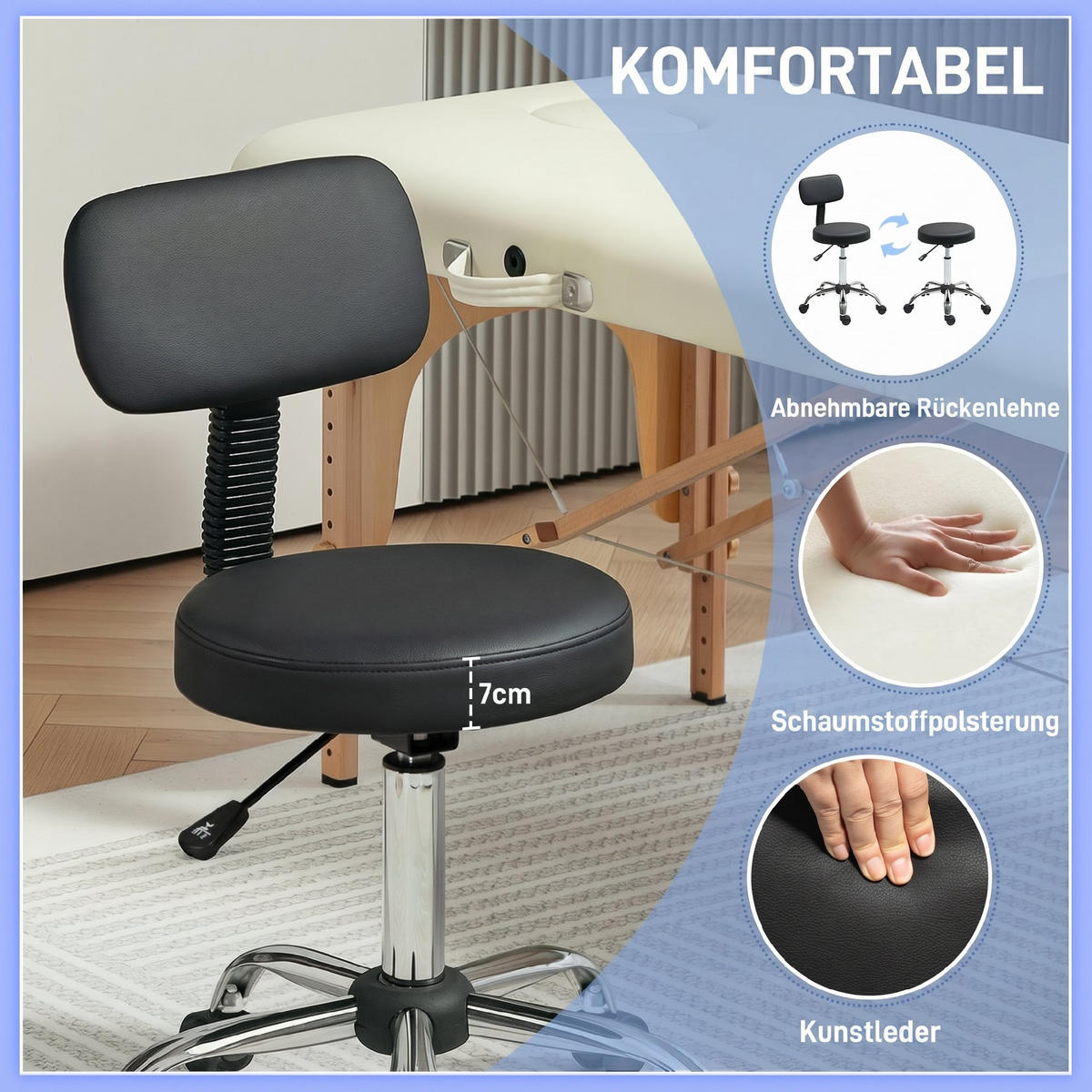 DREHHOCKER Kunstleder Schwarz - Silberfarben/Schwarz, Kunststoff/Metall (51/93/46cm) - HOMCOM