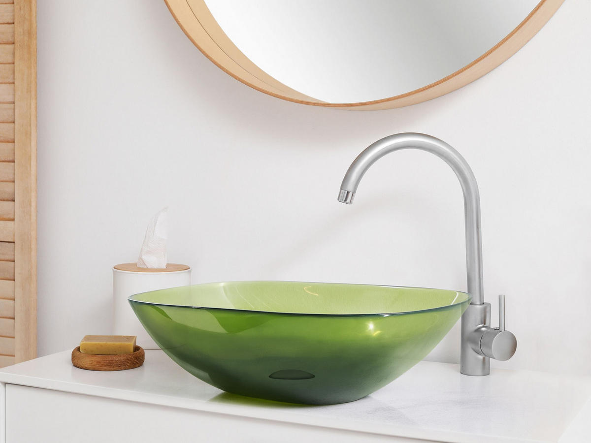 AUFSATZWASCHBECKEN Grün 54/36 cm Mineralwerkstoff Moengo - Transparent/Grün, Keramik (54/15/36cm) - Beliani