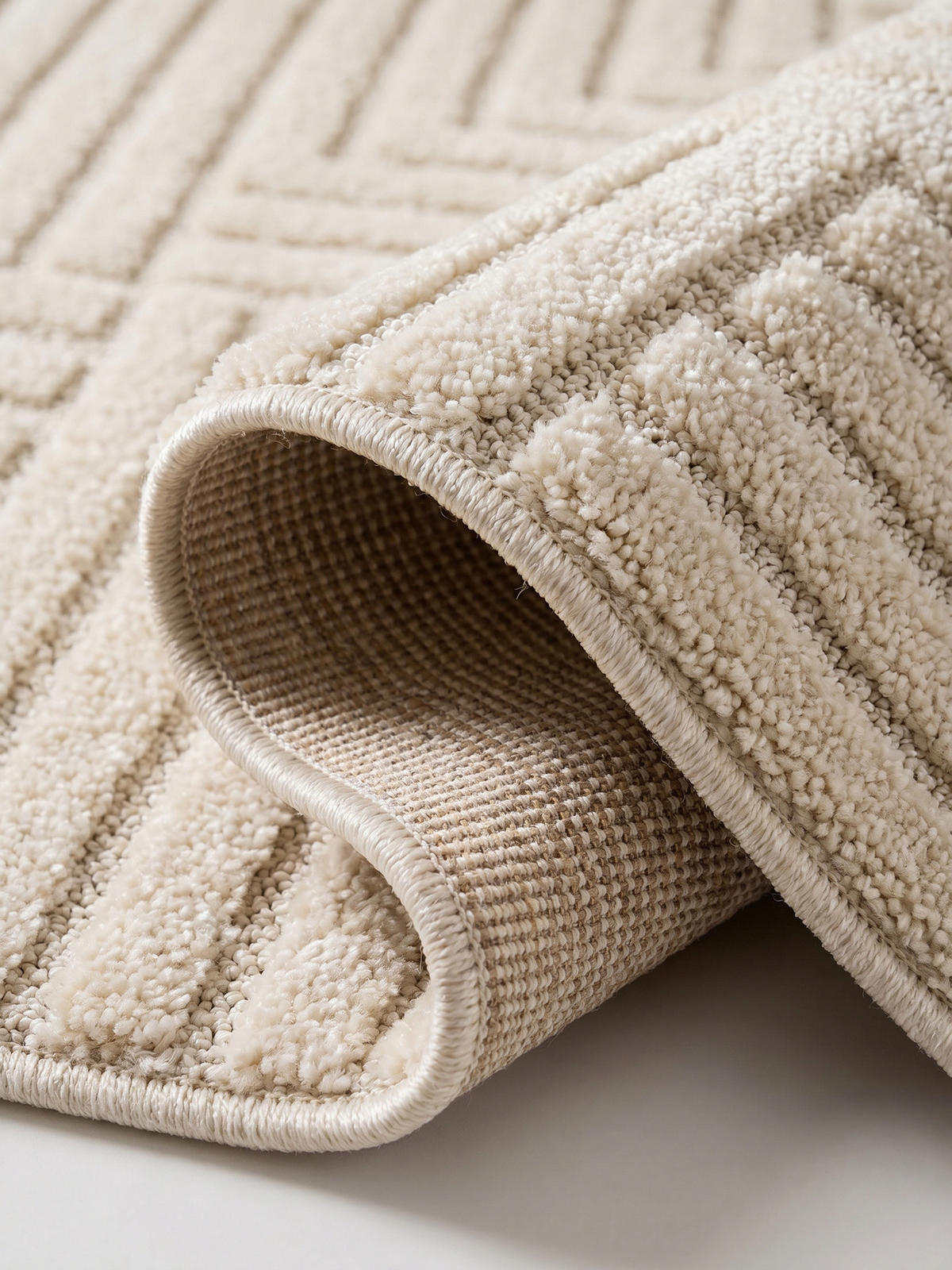 TEPPICH Hochflor RIGI in Creme, mit Cord-Streifen-Patchwork, 80 x 250 cm - Beige, Textil (80/250cm) - KADIMA DESIGN