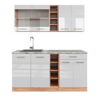 SINGLEKÜCHE R-Line Weiß Hochglanz/Goldkraft Eiche 160 cm, AP Marmor - Honigeiche/Weiß Hochglanz, Holzwerkstoff (160/81.6/60cm) - Vicco