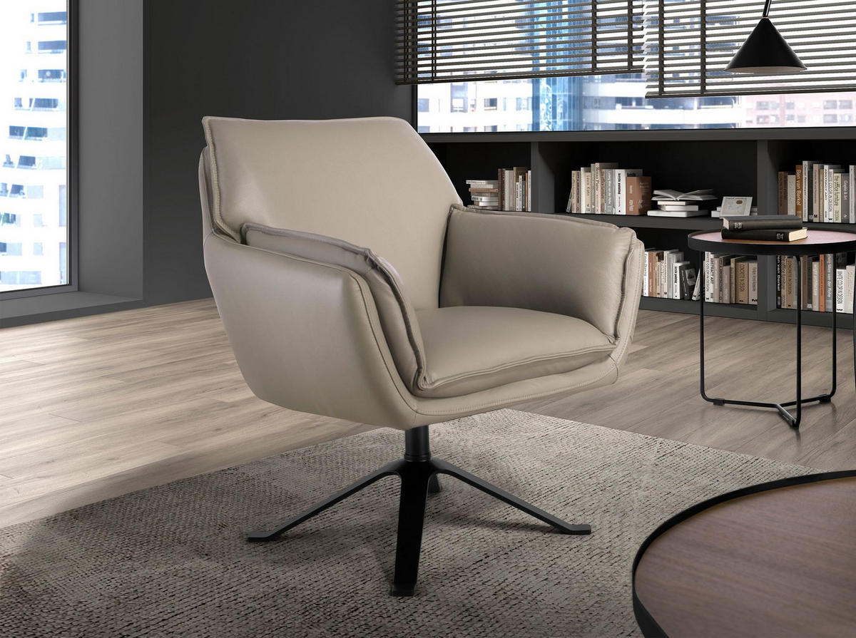 DUNKELGRAUER Leder-Drehsessel - Dunkelgrau/Anthrazit, Leder/Metall (77/90/74cm) - ANGEL CERDA