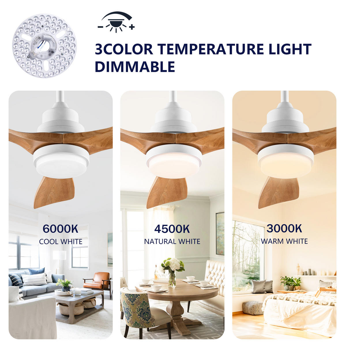 DECKENVENTILATOR DE-16241 42 Zoll mit Fernbedienung & reversibel Weiß & Holz - Naturfarben, Holz/Metall (107/107/37cm) - ComfortXL