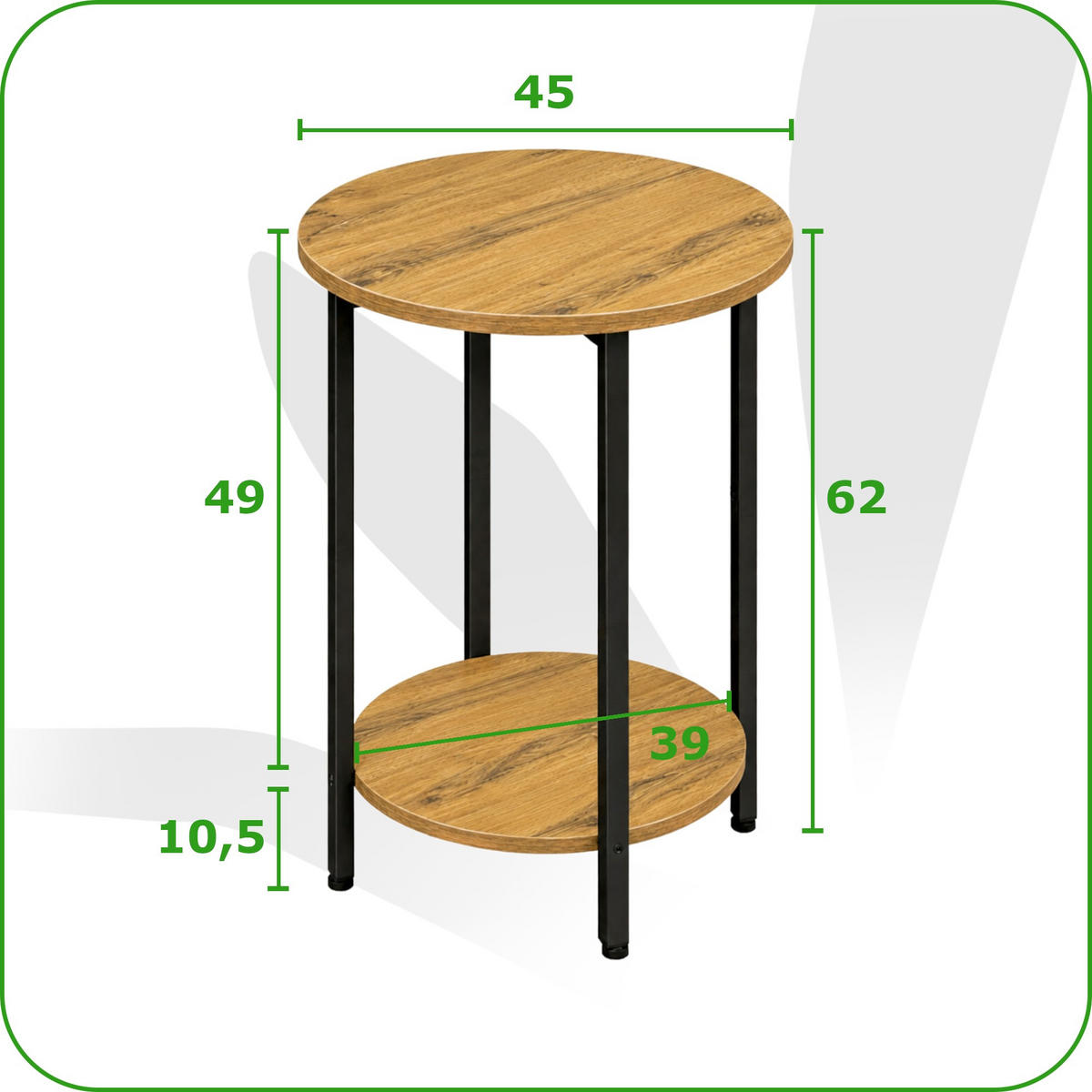 BEISTELLTISCH MDF Metall Eiche Schwarz rund 45 x 45 x 62 cm mit Ablage - Eichefarben/Schwarz, Holzwerkstoff/Metall (45/45/62cm) - Begryf