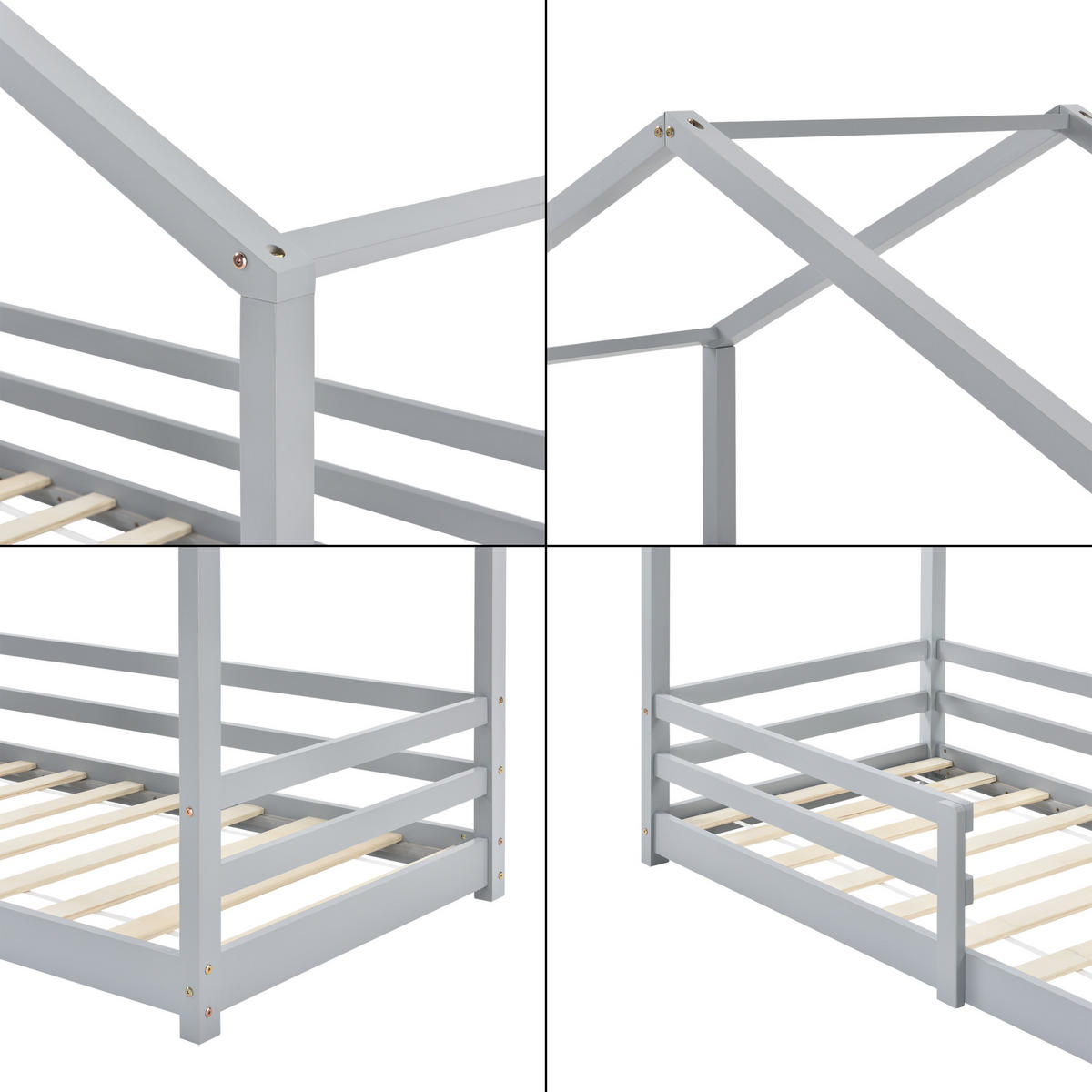 HAUSBETT Knätten - Hellgrau, Holz (90/200cm) - [en.casa]