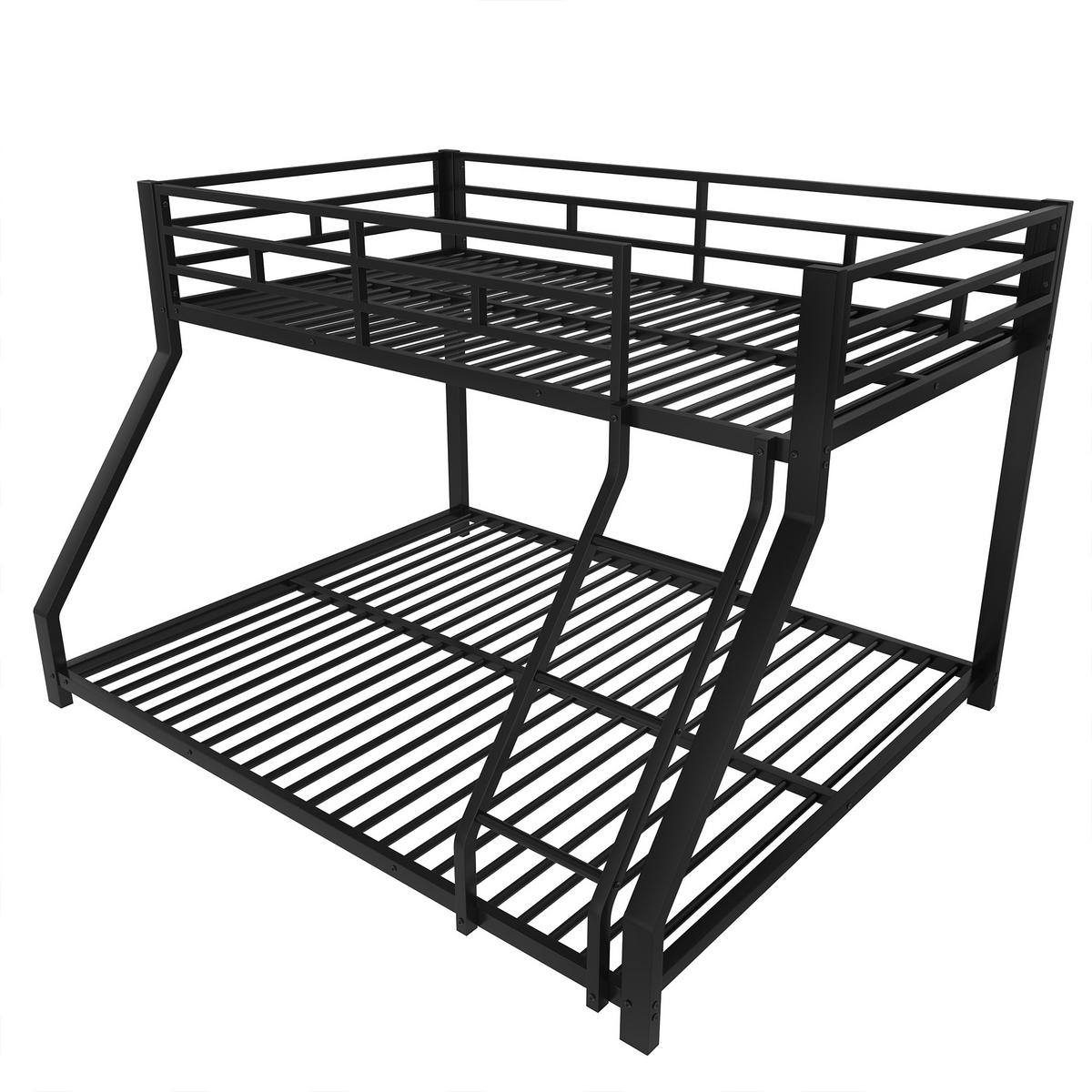 ETAGENBETT 90/200 cm & 140/200 cm in Schwarz mit Geländer und Treppe - Schwarz, Metall (90/200cm) - STILVORA