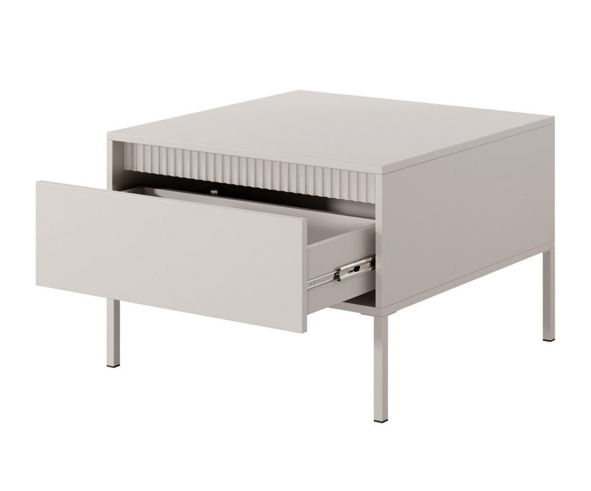 COUCHTISCH Trentinis 1S Beige 68/48,4/68 cm – Geriffelten Fronten - Beige, Holzwerkstoff/Metall (68/68/48.4cm) - AX Living