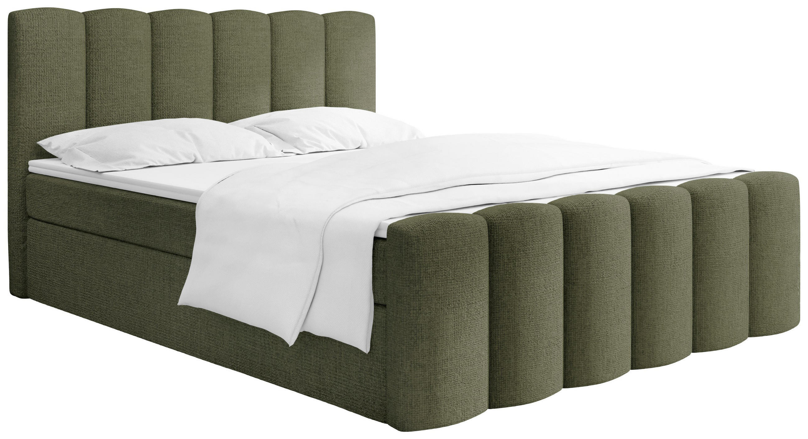BOXBETT Serenity mit Bettkasten, Grün Chenille 160x200 cm – inkl. H4 Taschenfederkern Matratze & Foam Topper - Schwarz/Grün, Holz/Holzwerkstoff (160/200cm) - WFL GROUP