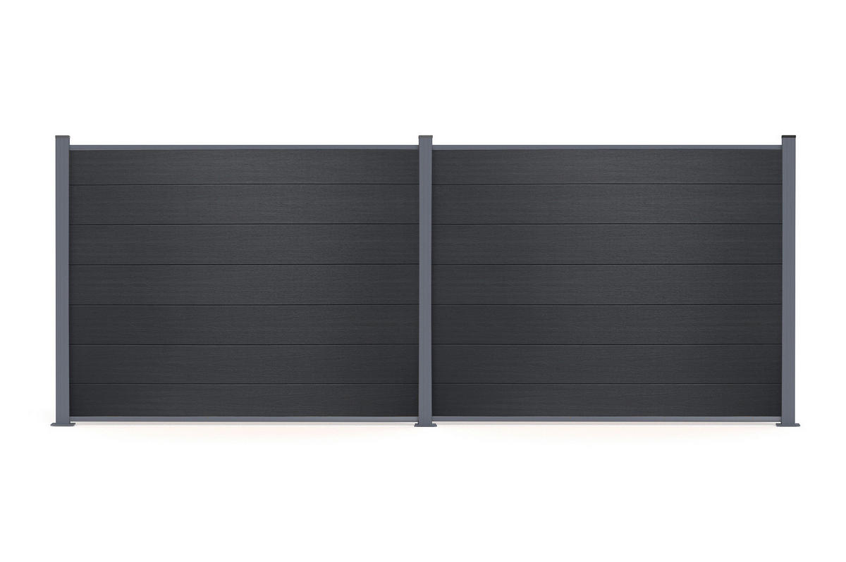 VERBUNDZAUN 10 m STOCKHORN H. 150 cm auf grauer Sockelplatte - Grau, Holzwerkstoff (200/150cm) - Casanoov