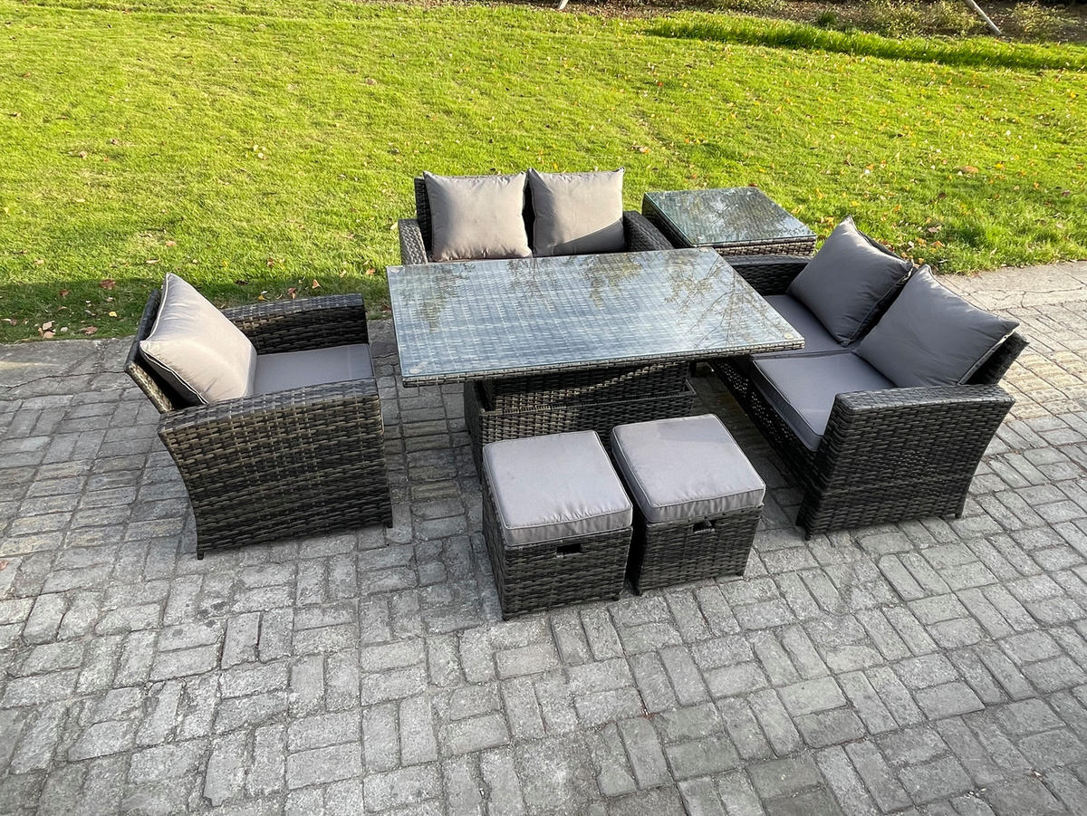 GARTENSOFA Hohe Rückenlehne Polyrattan Dunkelgrau 7-Sitzer - Dunkelgrau, Metall - Fimous