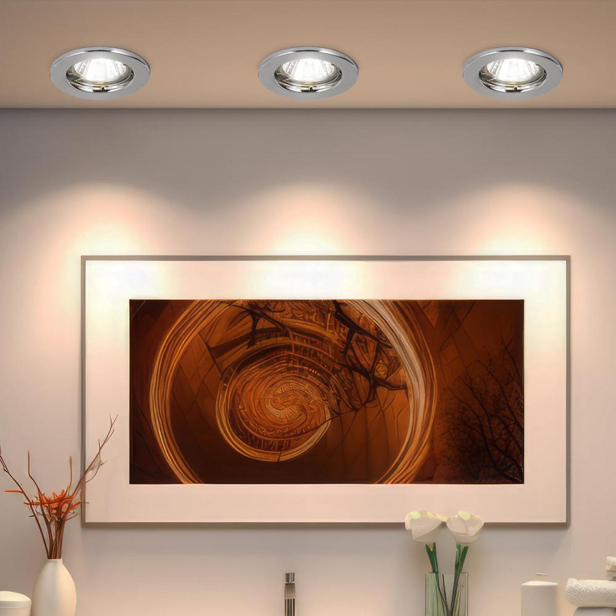 LED EINBAUSTRAHLER Metall Chrom Silber rund 3er Set - Silberfarben, Metall (8/8/13cm) - Globo Lighting