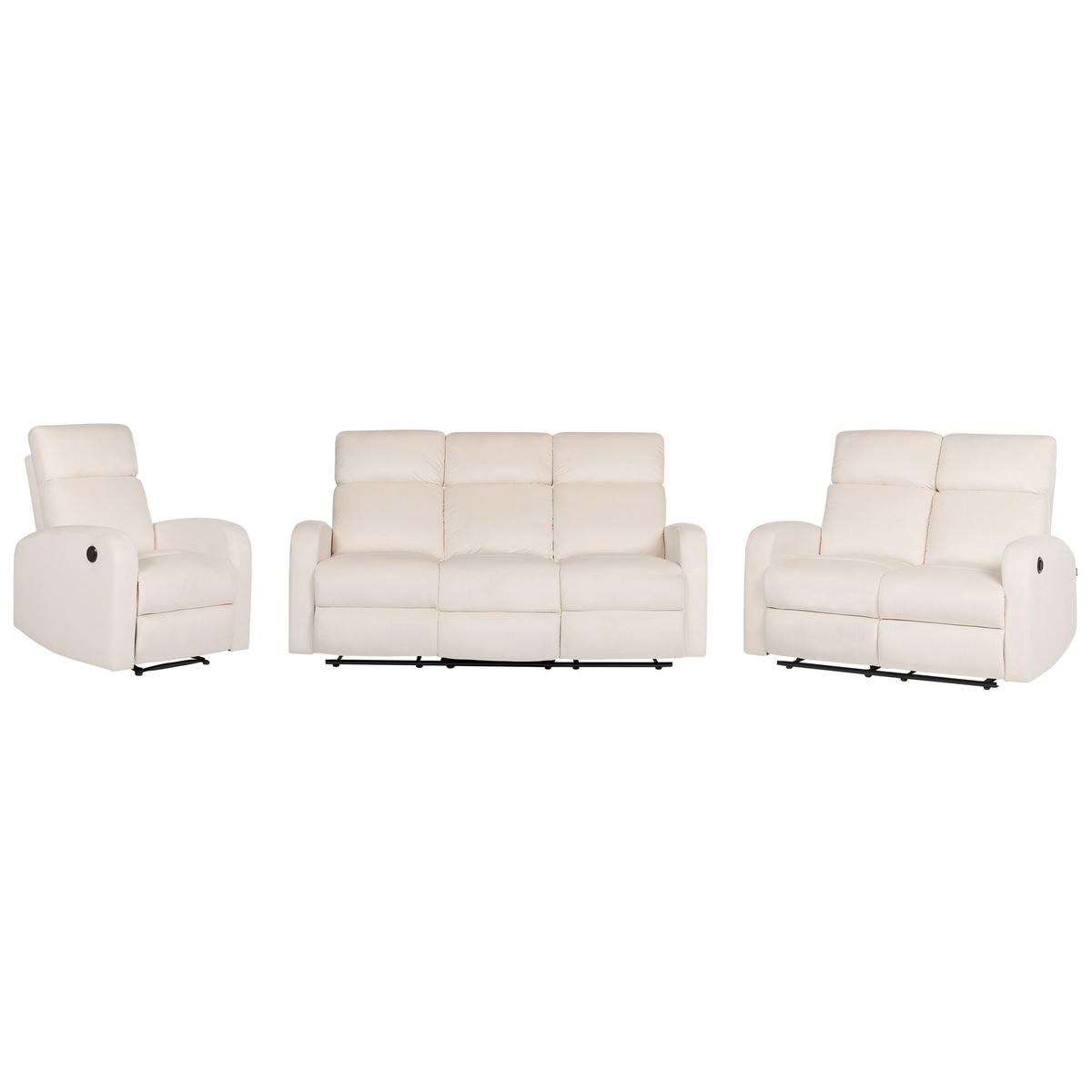 6-SITZER-SOFA SET Samtstoff creme elektrisch verstellbar Verdal - Weiß, Textil (73/73/180cm) - Beliani