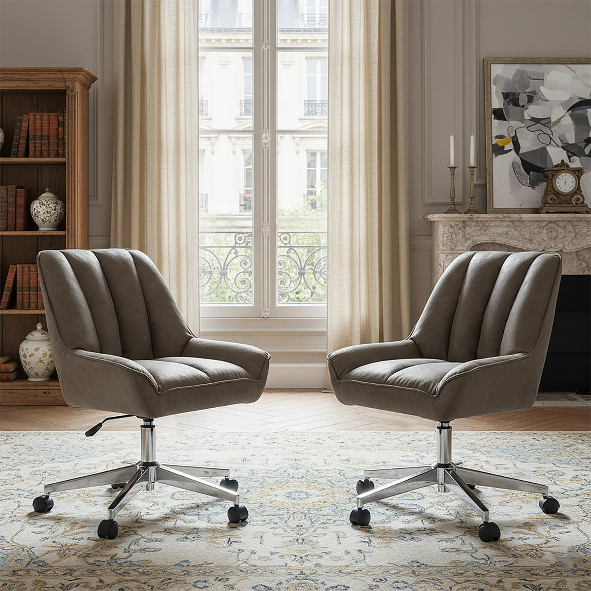 BÜROSTUHL Mika-Megan 2er-Set - Taupe/Chromfarben, Textil/Metall (60/85/68cm) - DUBI Möbel