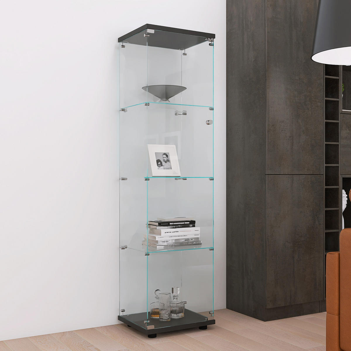 STANDVITRINE 42x164cm Schwarz mit 4 Böden, abschließbar - Schwarz, Glas (14.37/64.56/16.73cm) - SHOPENTRA
