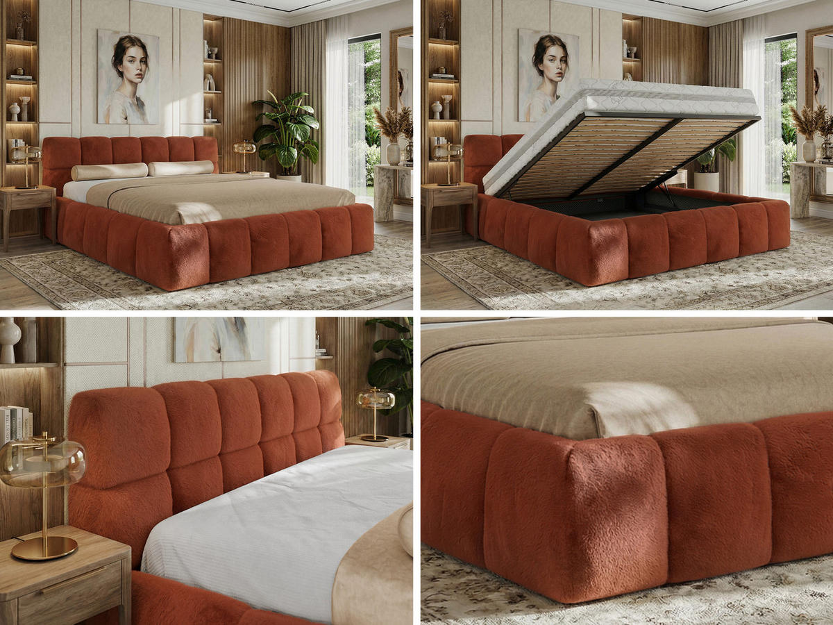 POLSTERBETT NIRA CLASSIC 180/200 - Orange Plüsch - ohne Matratze - Orange, Textil (180/200cm) - MKS