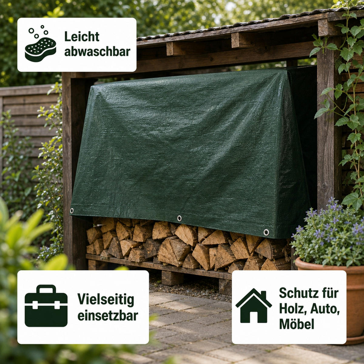 ABDECKPLANE 5x8m - Grün, Kunststoff (800/500/10cm) - BONI-SHOP