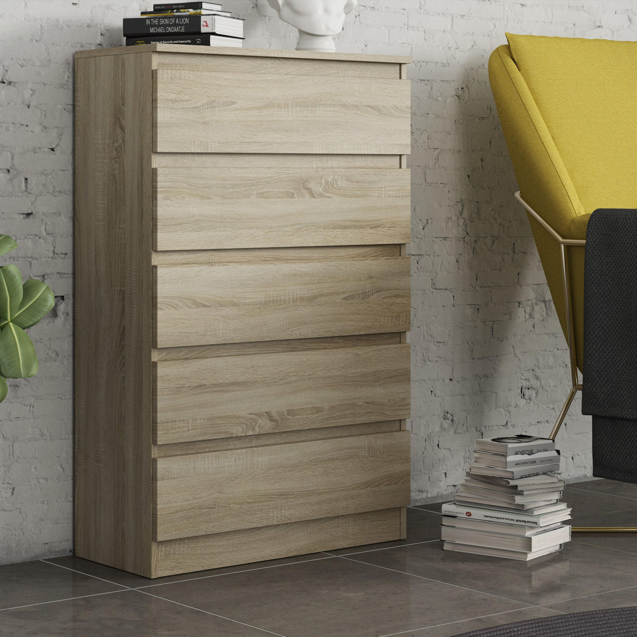 KOMMODE ADRIANO 70/112/33 cm mit 5 Schubladen Sonoma Eiche - Sonoma Eiche, Holzwerkstoff (70/112/33cm) - MASSENO