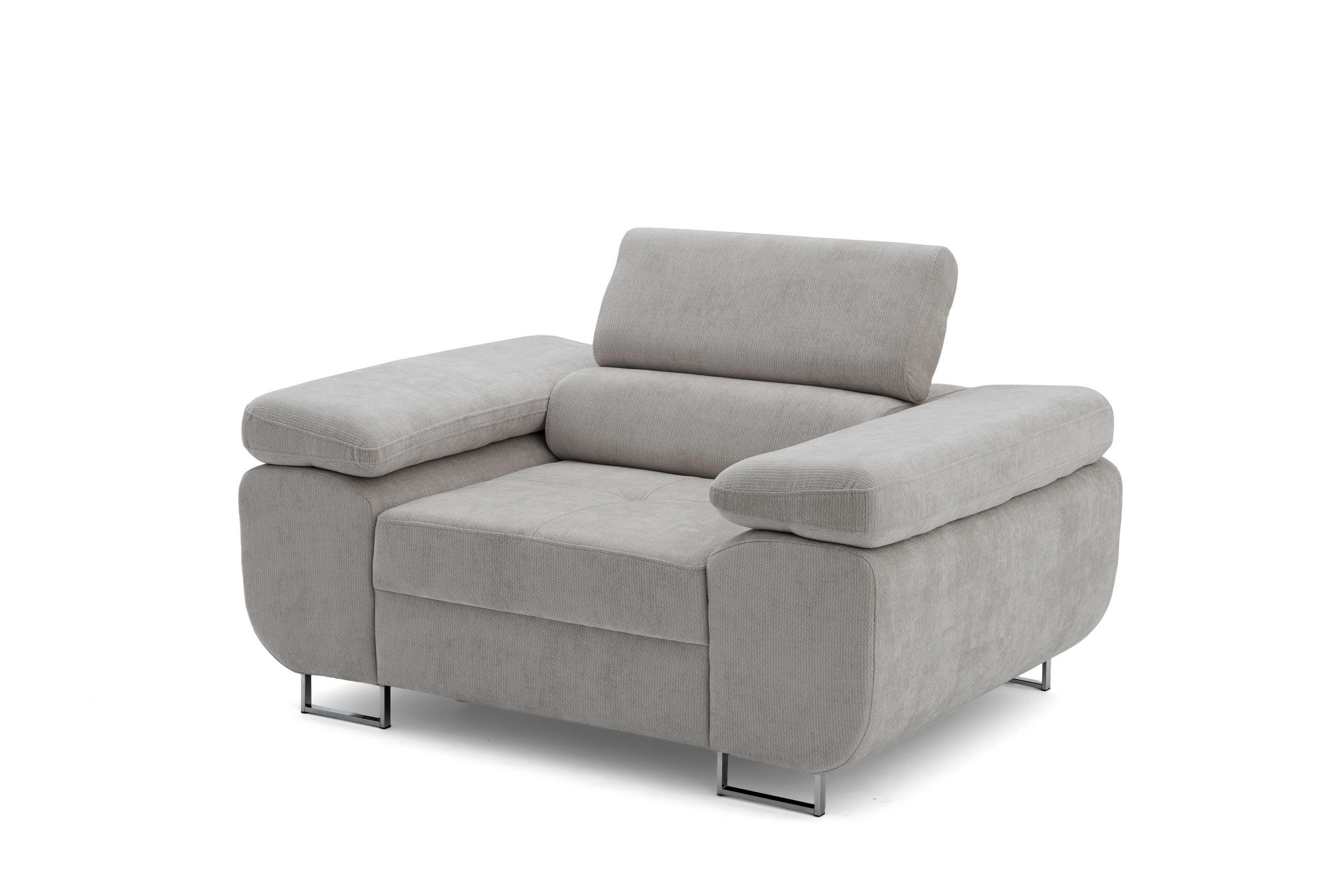 SESSEL WILD mit verstellbare Kopfstütze Chenille Grau - Chromfarben/Grau, Holz/Textil (130/100/101cm) - Muffo