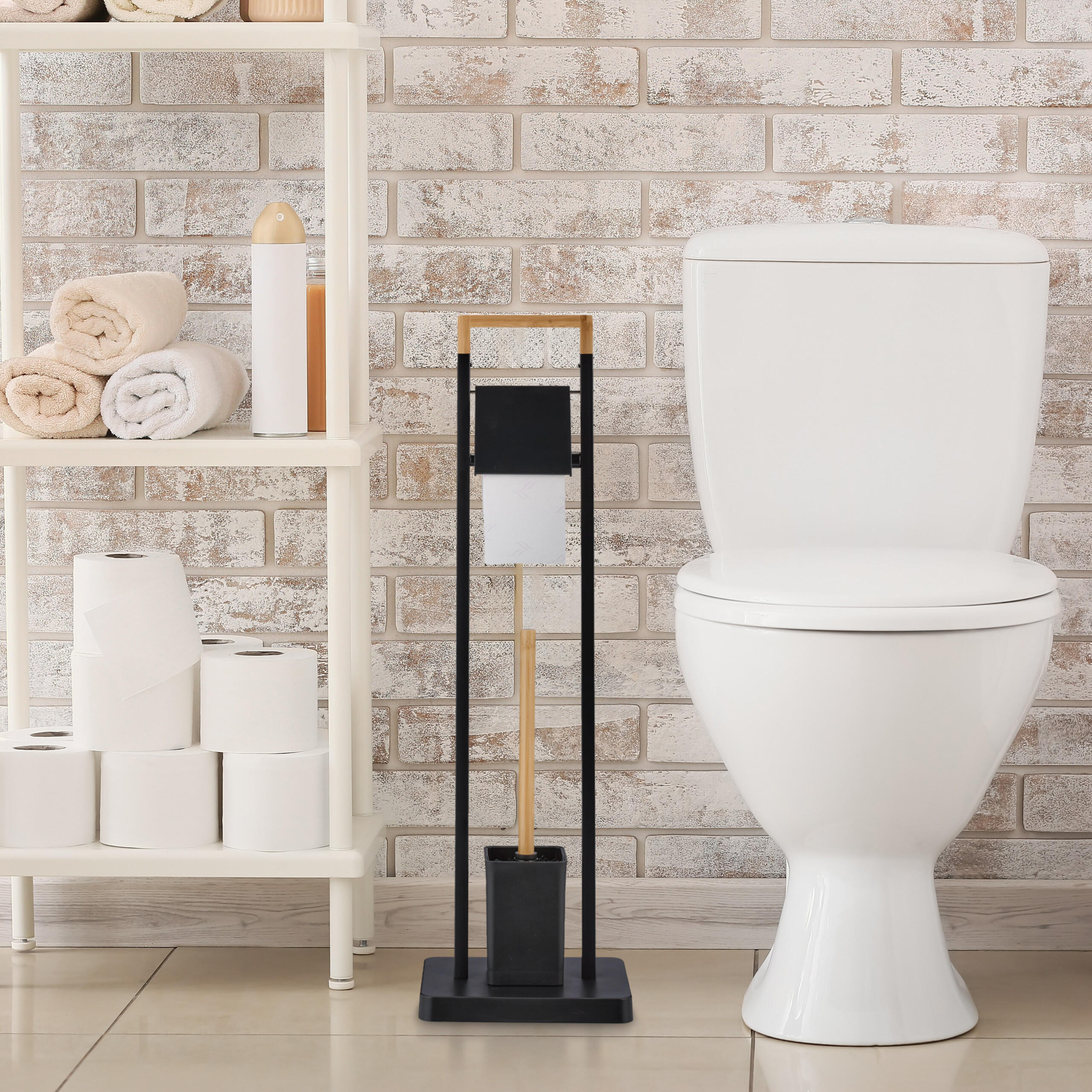 WC-GARNITUR - Schwarz, Holz/Kunststoff (23/77/18cm) - Relaxdays