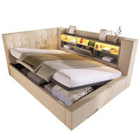 POLSTERBETT aus Leinenstoff 140x190 cm Beige mit LED-Beleuchtung, Ladeanschlüssen und Stauraum - Beige, Textil (140/190cm) - IVMEU
