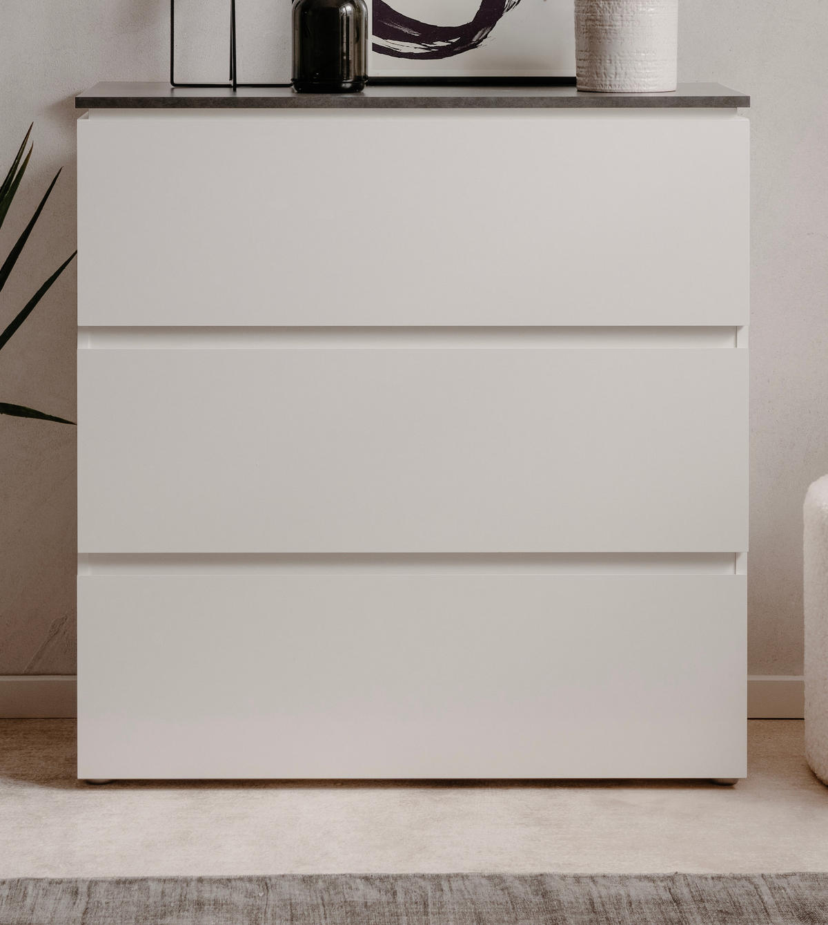 SCHUBLADENKOMMODE weiß Glanz, grau 89 cm, Kommode mit 3 Schubkästen - Schwarz/Weiß, Holzwerkstoff/Kunststoff (88.5/92/40cm) - Furn.Design