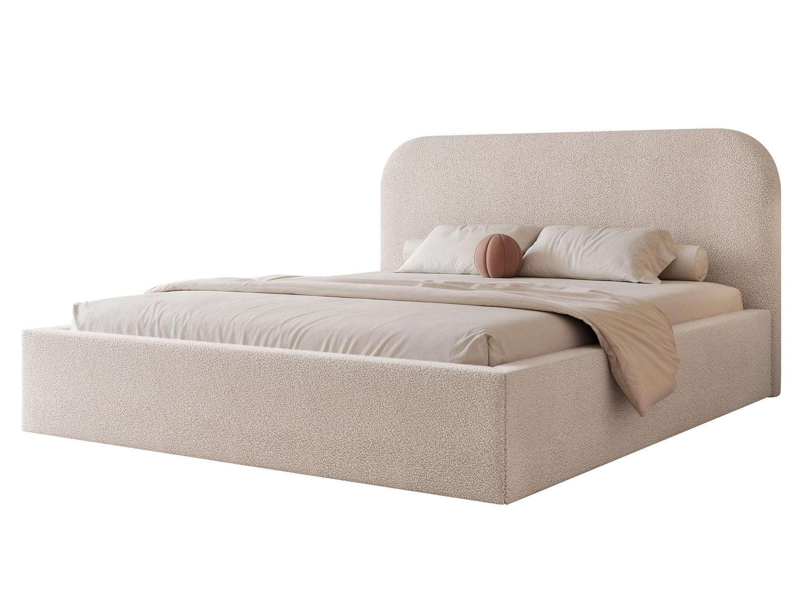 POLSTERBETT FUZZI 180x200 cm Kaltes Beige Bouclé (Stoff Now or Never) - mit Bettkasten und Lattenrost - Beige, Holzwerkstoff/Textil (180/200cm) - Ravio