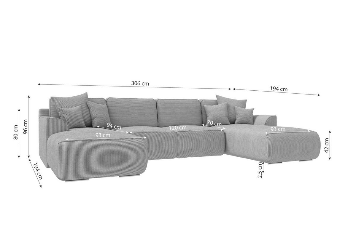 WOHNLANDSCHAFT Gusto Cordstoff Olivgrün inkl. Schlaffunktion - Chromfarben/Olivgrün, Kunststoff/Textil (306/96/194cm) - 99rooms