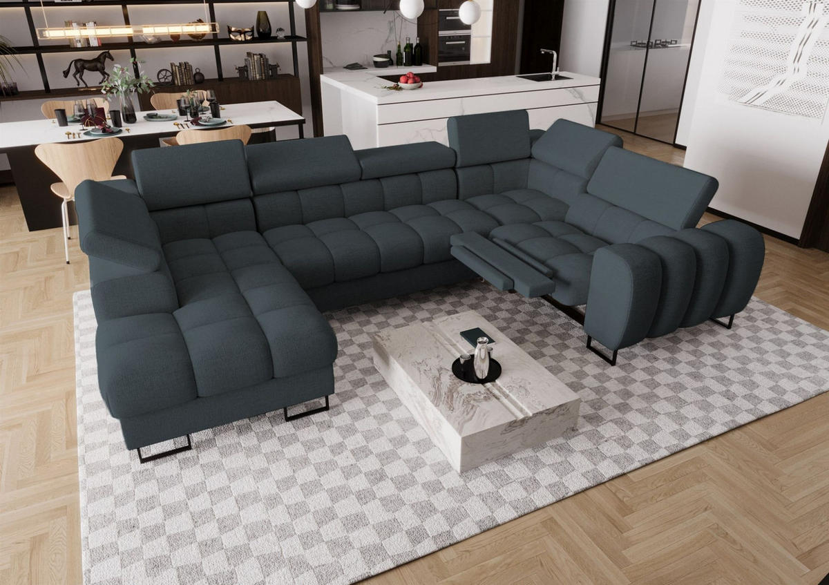 WOHNLANDSCHAFT Bastien Relax - Anthrazit, Holzwerkstoff/Textil (198/95/350cm) - Fun Möbel
