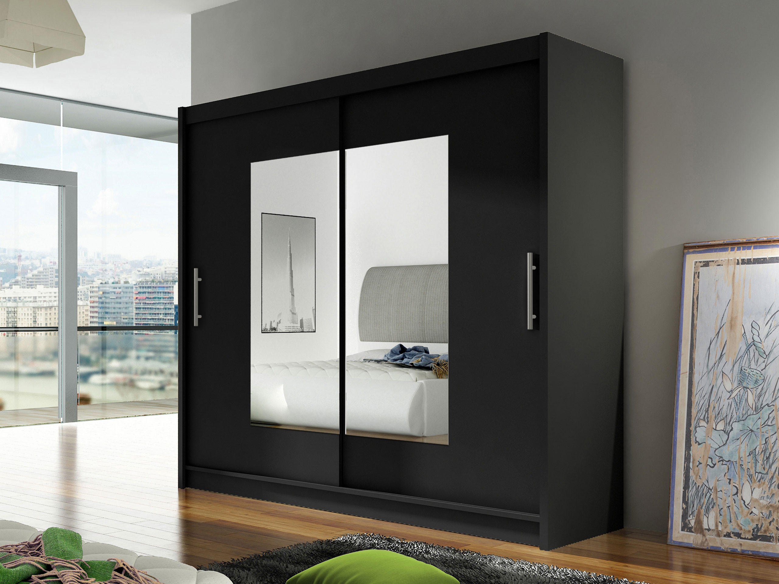 KLEIDERSCHRANK London VII - Silberfarben/Schwarz, Holzwerkstoff/Kunststoff (180/215/58cm) - MIRJAN24