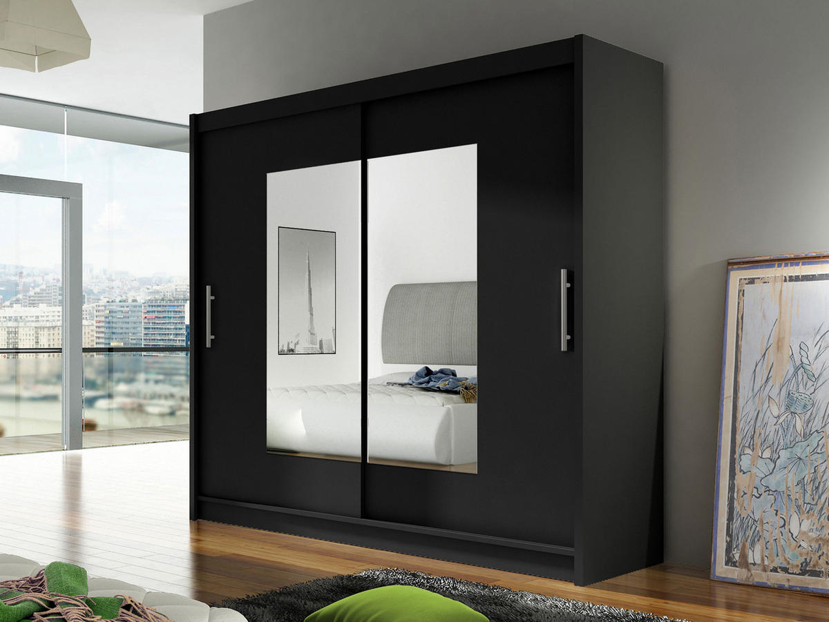 KLEIDERSCHRANK London VII - Silberfarben/Schwarz, Holzwerkstoff/Kunststoff (180/215/58cm) - MIRJAN24