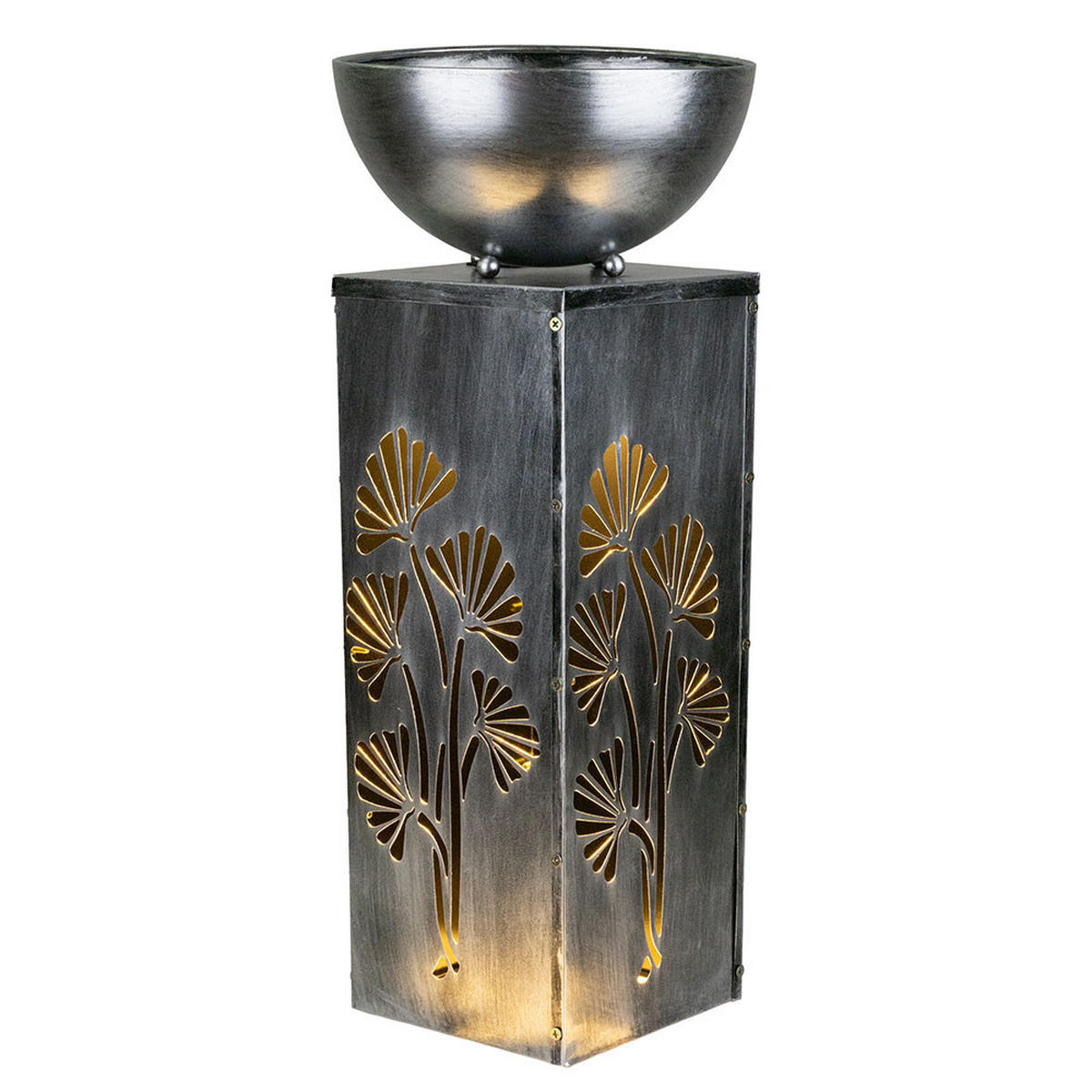 LED SOLARLAMPE Pflanzschale Silber-Antik - Silberfarben, Metall (25/25/59cm)