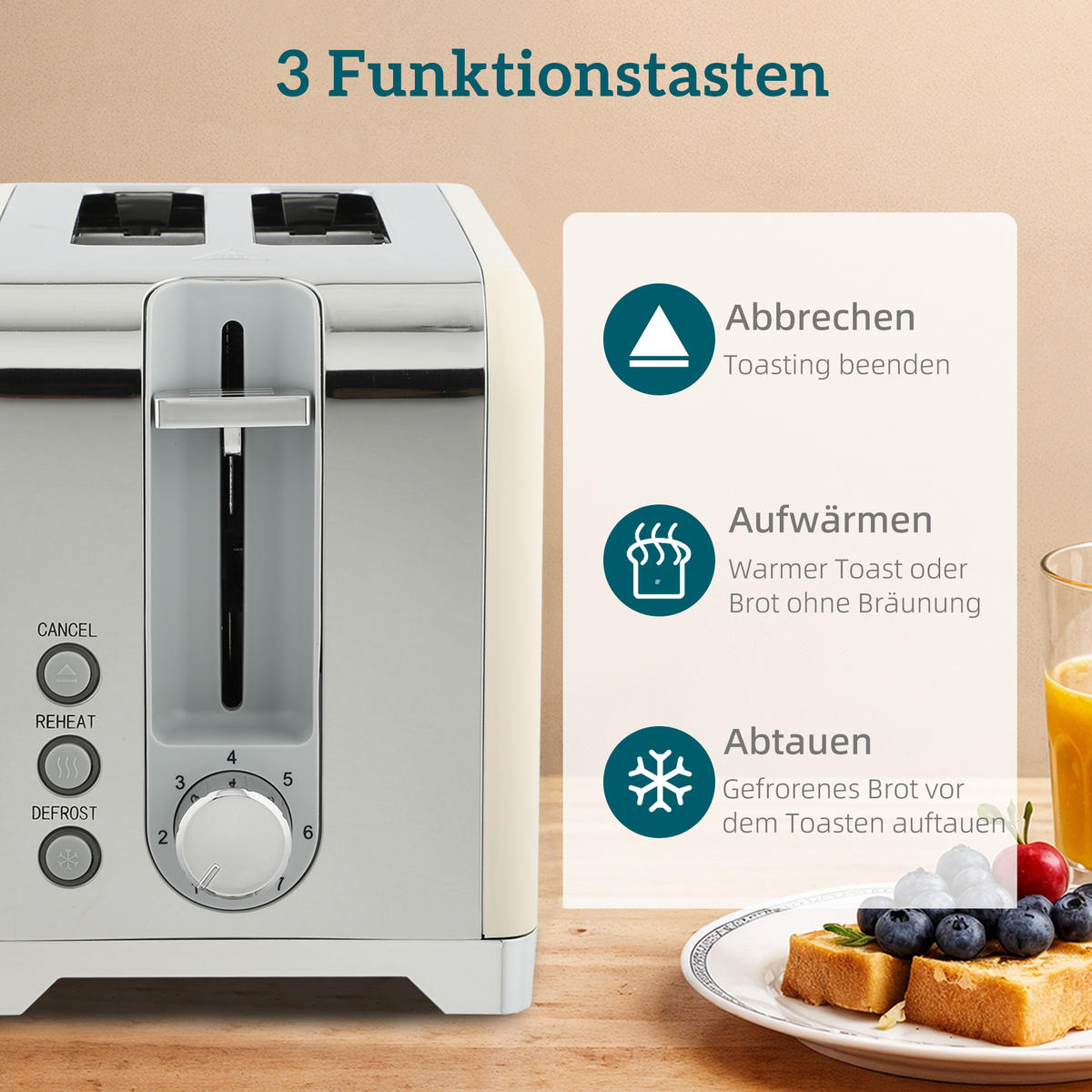 KOCHER-TOASTER-SET 2er Set Kunststoff Edelstahl Cremeweiß - Creme, Kunststoff (16/24.4/23.5cm) - HOMCOM