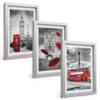 BILDER SET 3er Set - 20x30 cm Silberner Rahmen - Roter Regenschirmstand und Londoner Bus - Silberfarben, Kunststoff (20/30cm) - TULUP
