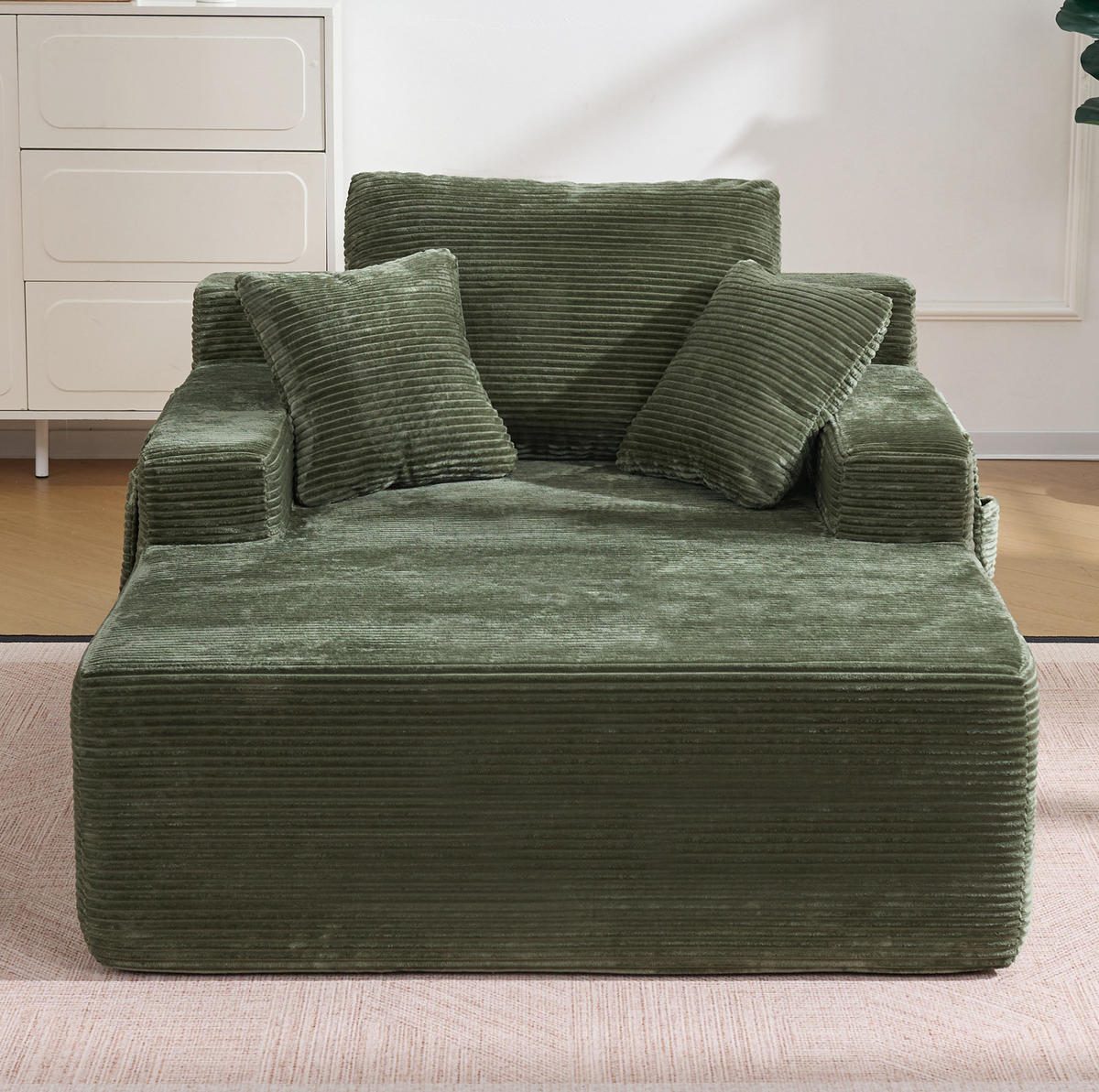 SOFA mit Seitentaschen und Kissen Cord Grün - Grün, Kunststoff (70/150/110cm) - Meubliv