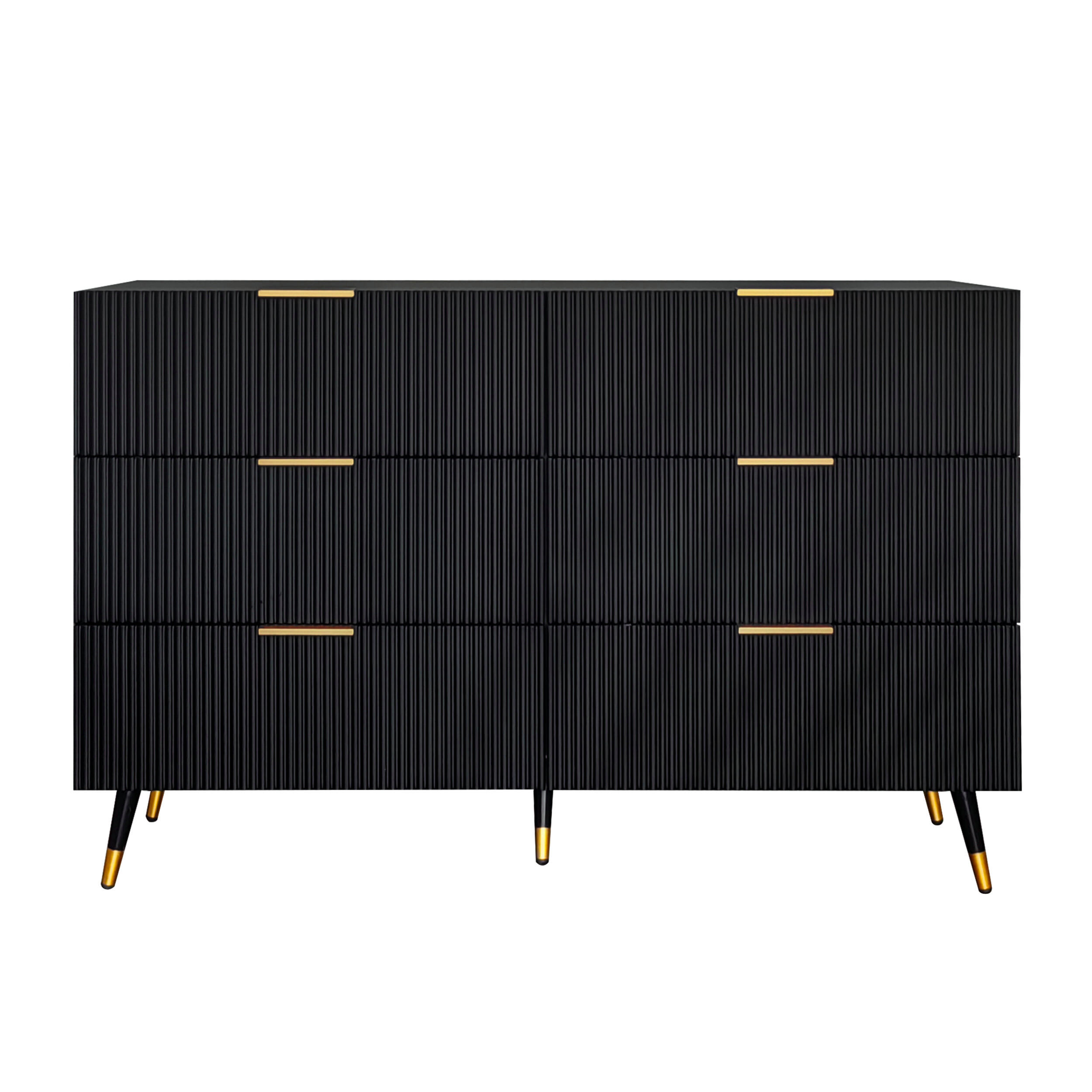 KOMMODE Schwarz mit 6 Schubladen - Schwarz, Holzwerkstoff (40/77/120cm) - Urban Meuble