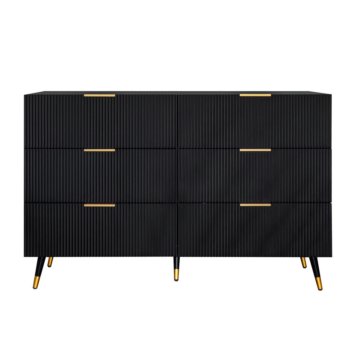 KOMMODE Schwarz mit 6 Schubladen - Schwarz, Holzwerkstoff (40/77/120cm) - Urban Meuble
