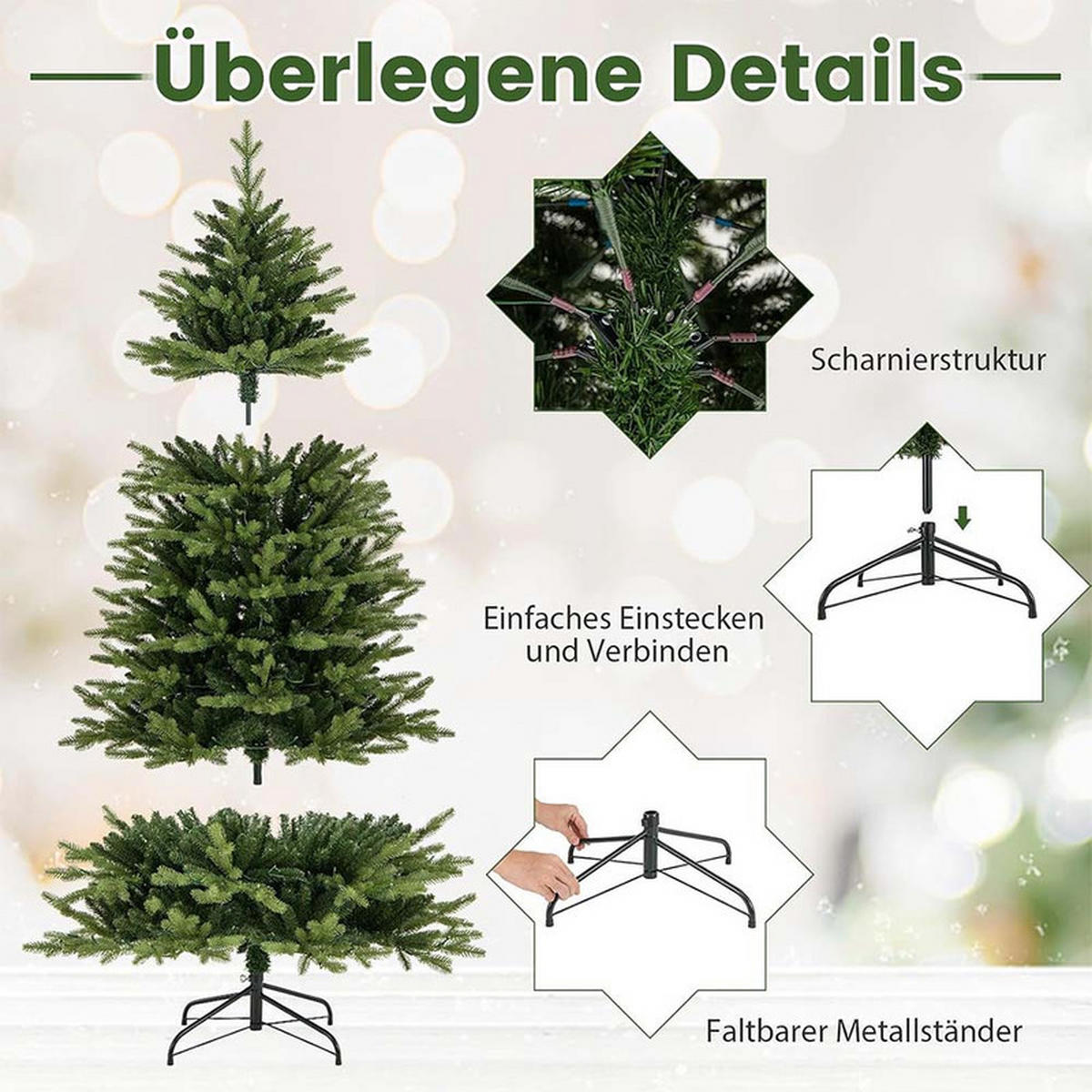 WEIHNACHTSBAUM mit 11 Lichtmodi 180cm Grün - Grün, Metall (180cm) - COSTWAY