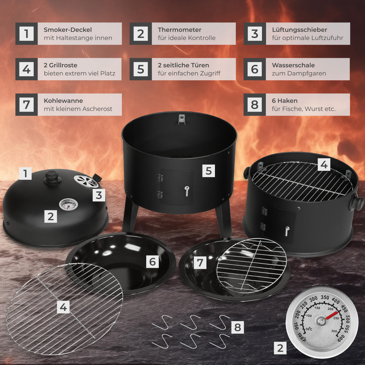 SMOKER ,Ø 41 cm,schwarz - Schwarz, Metall (41/80/41cm) - tectake