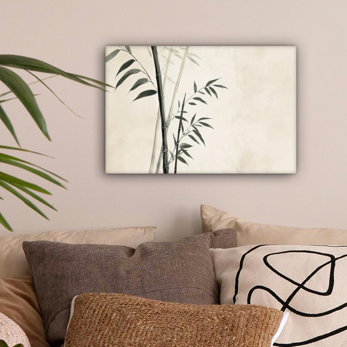 LEINWANDBILD Japandi - Bambus - Beige 30x20 cm - Eukalyptusholzfarben, Textil (30/20cm) - MuchoWow