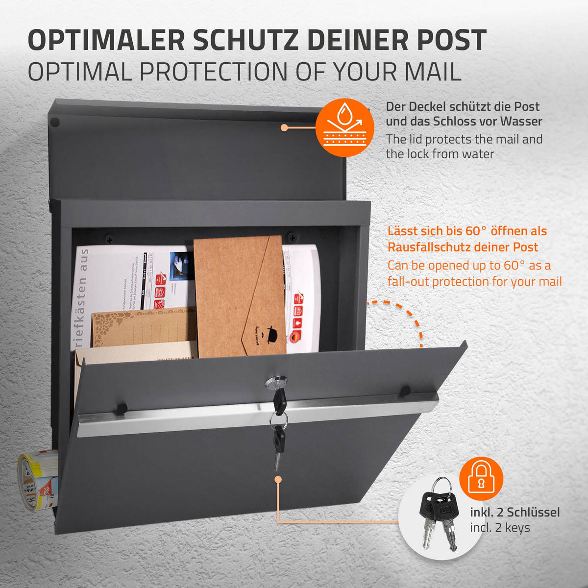 BRIEFKASTEN Anthrazit mit bepflanzbarem Ständer - Anthrazit, Metall (120cm) - ECD-Germany