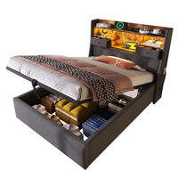 POLSTERBETT 90/200 cm Grau mit Stauraum und LED, USB- und Type-C-Anschlüssen - Grau, Textil (90/200cm) - Flora Grace