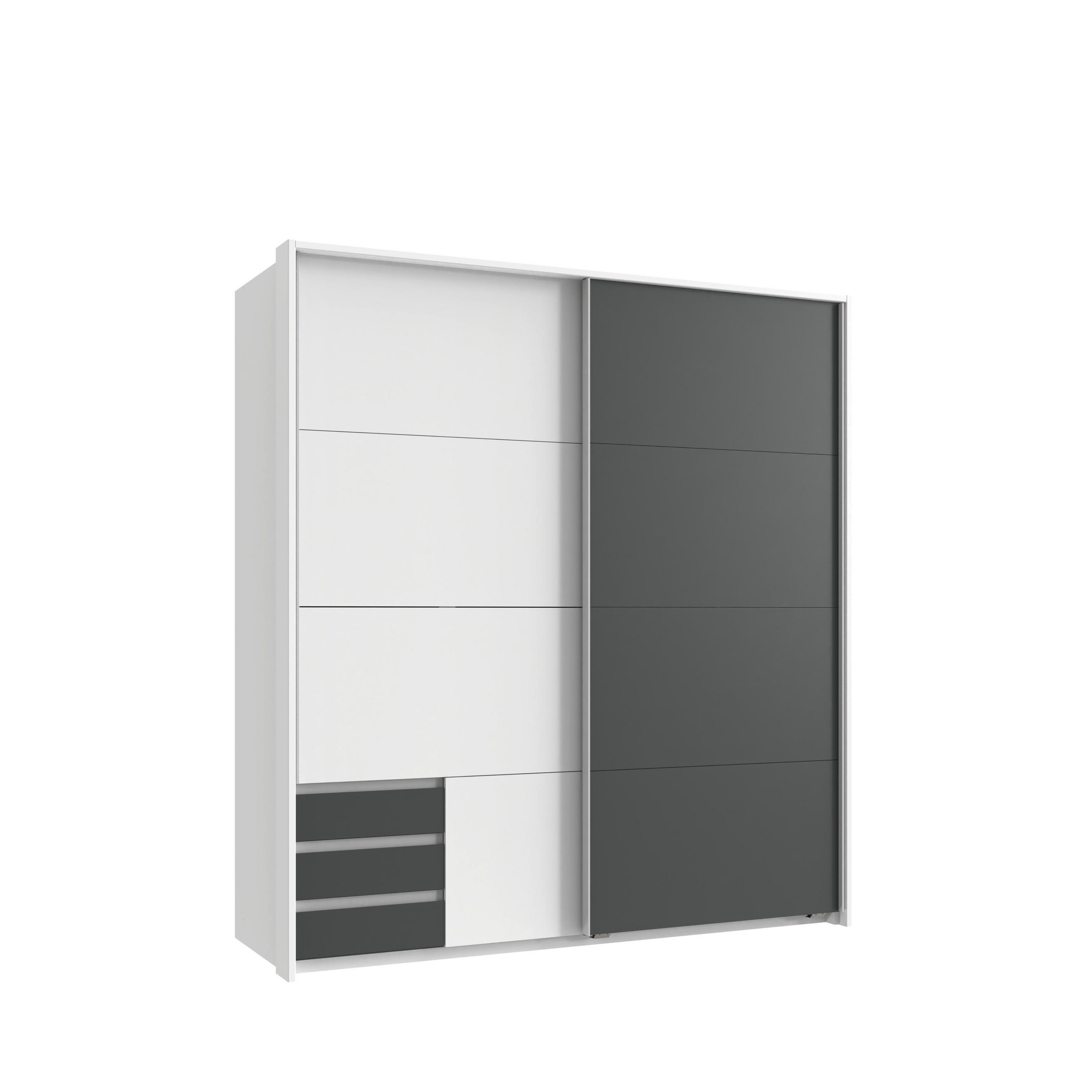 SCHWEBETÜRENSCHRANK 2-türig B183/H200/T65 cm, Passepartout-Kleiderschrank in Weiß, 1x Tür & sichtbare Schubkästen in Grafit / 22696 - Graphitfarben/Alufarben, Holz/Holzwerkstoff (183/200/65cm) - luma-home