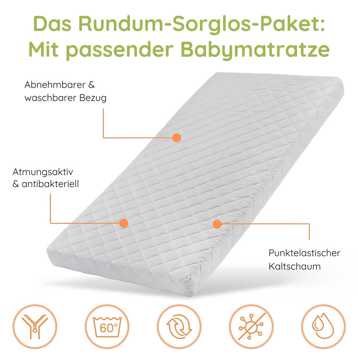 BABYBETT mit Matratze 70x140 cm in Grau - Grau, Holz (70/140cm) - Kids Collective