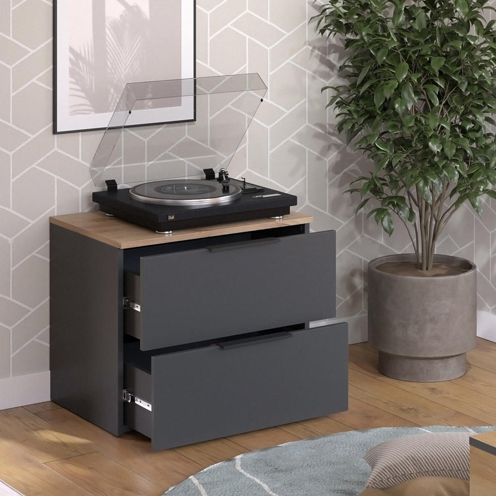 KOMMODE Wido Anthrazit 60 x 50 cm mit 2 Schubladen - Anthrazit/Sonoma Eiche, Holzwerkstoff (60/50/40cm) - Vicco