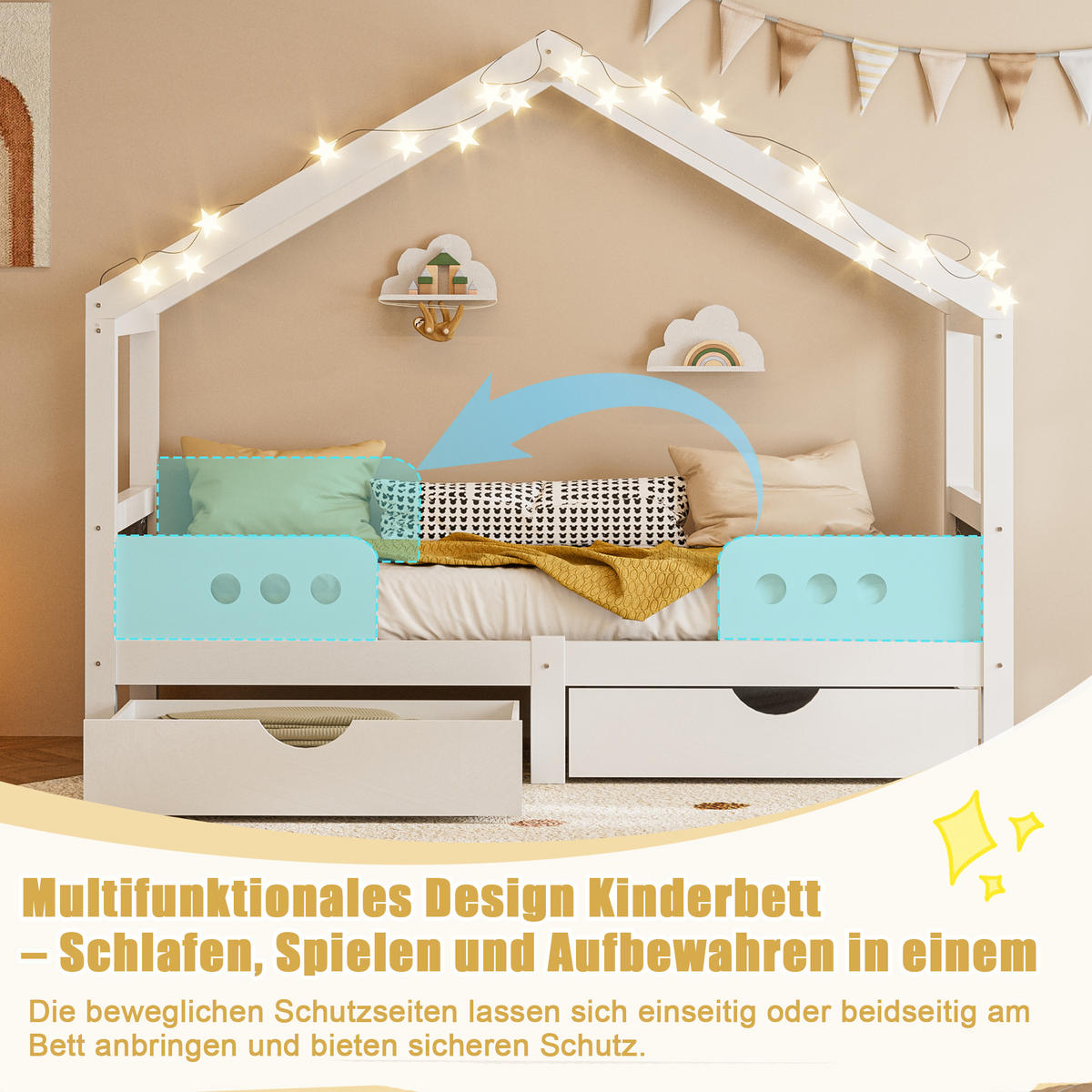 KINDERBETT 90/200 cm in Weiß mit 2 Schubladen und Tafel - Weiß, Holz/Holzwerkstoff (90/200cm) - WISHDOR