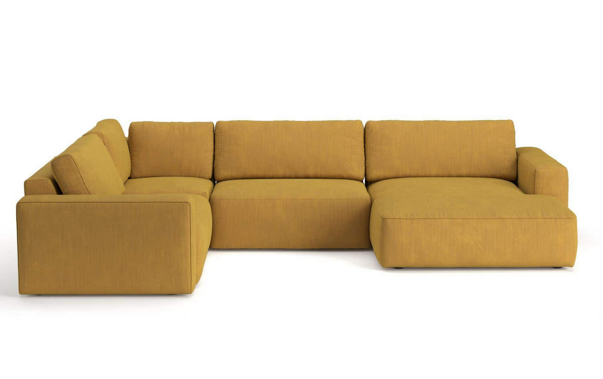 WOHNLANDSCHAFT mit wasserabweisendem Stoff - Currygelb/Gelb, Holz/Kunststoff (367/89/249cm) - Cotta